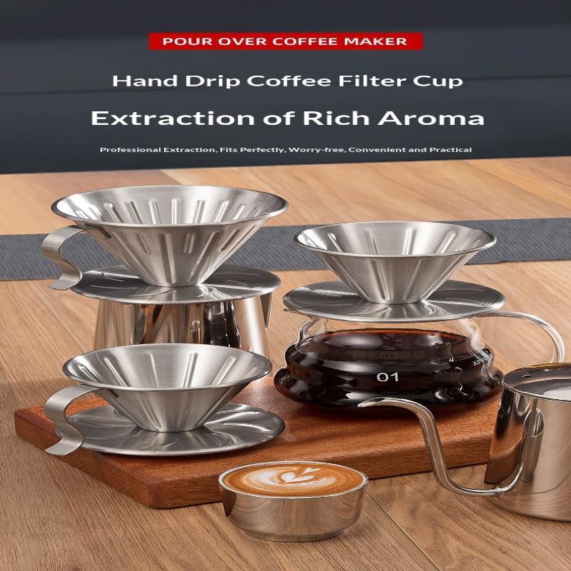 Stainless Steel Pour Over Coffee Dripper Reusable Rustproof Design Perfect For Home Office Coffee Brewing