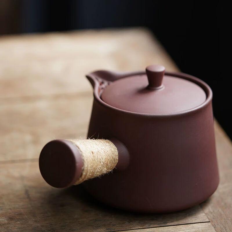 Yixing Purple Clay Rattan Handle Teapot