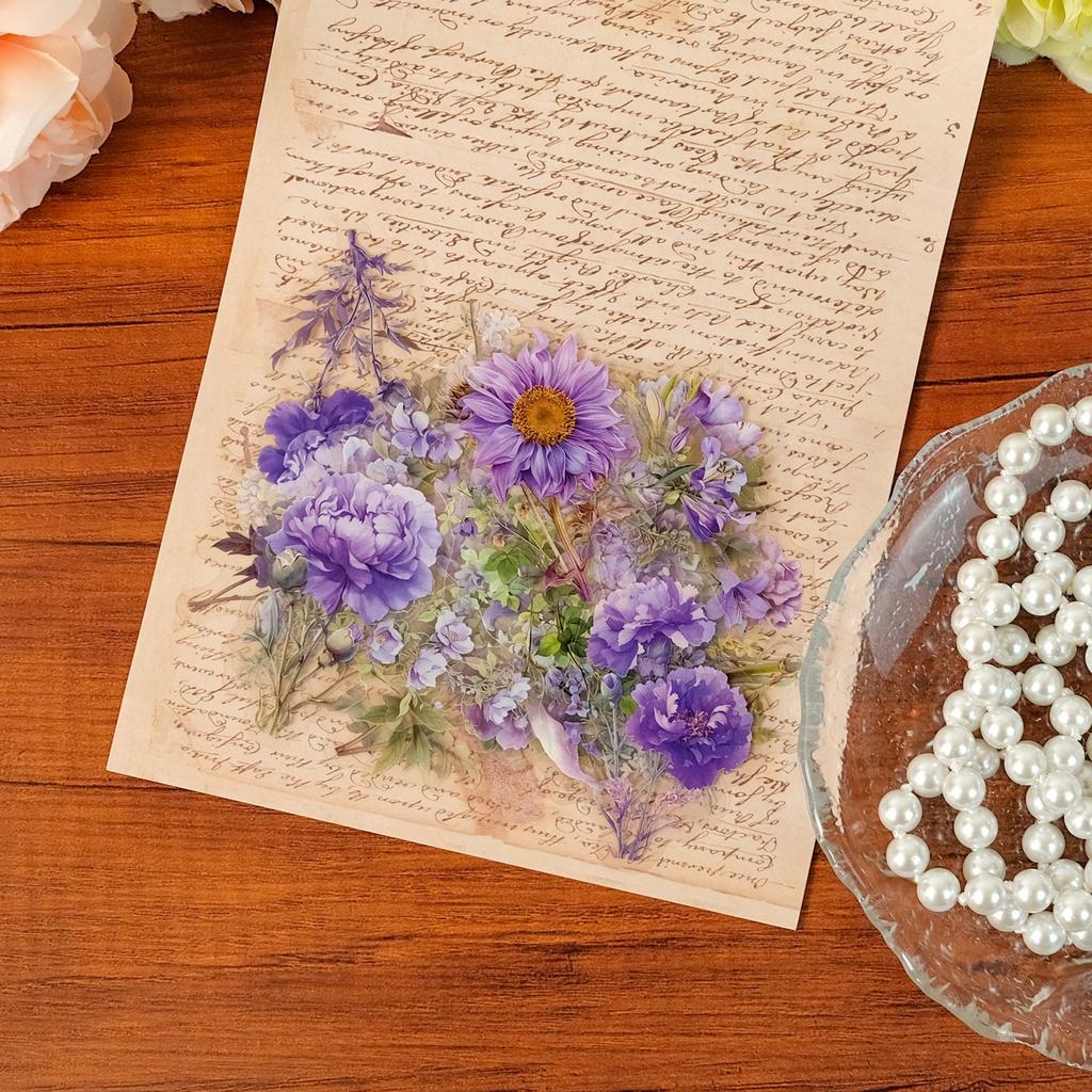 Boutique 50 Romantic Purple Flowers Transparent Waterproof Stickers DIY Decorative Mobile Phone Case Wishing Bottle Glass Water Cup