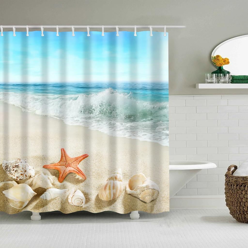 Plant Sunflower Palm Cactus Seaside Scenic Flower Frabic Waterproof Polyester Shower Curtain Bath Curtains With Hooks