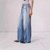 Foreign trade retro mid-waist women's jeans mopping long washed loose wide-leg large-size straight pants