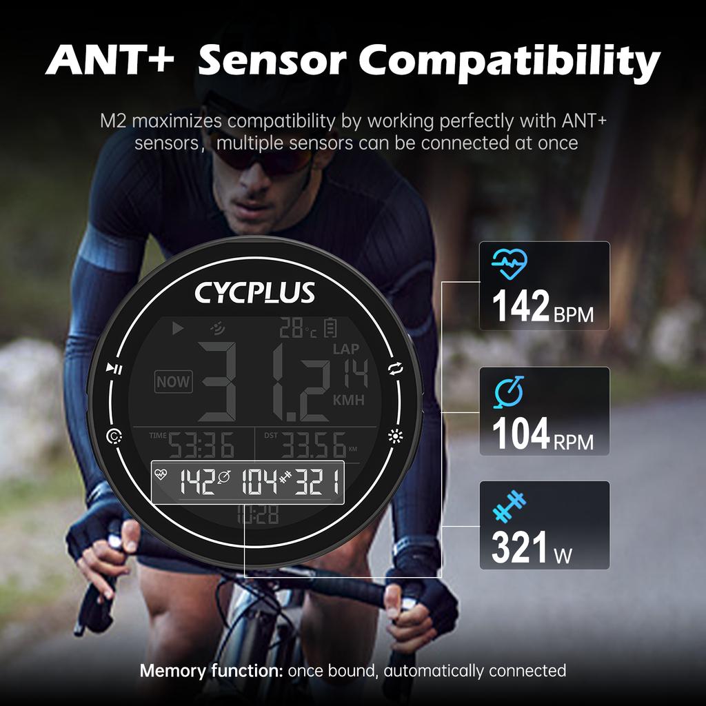 CYCPLUS M2 Accessoires de Vélo GPS Ordinateur de Vélo Sans Fil ANT+ BLE 5.0 Étanche Compteur de Vitesse Vélos Cyclocompteur