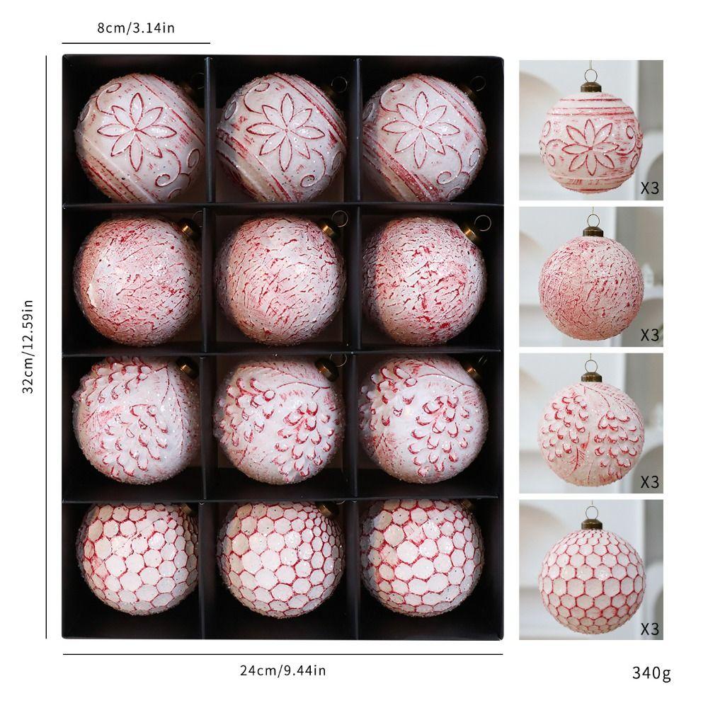 12PCS Retro Plastic Christmas Ball Set Multicolor 8cm Christmas Tree Balls Antique Xmas Baubles Party