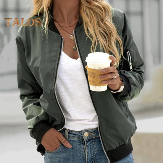 Herbst Frühling Damen Mantel Stehkragen Reißverschluss Elastische Manschette Saum Einfarbig Lockere Strickjacke Dame Alltagskleidung Outdoorjacke