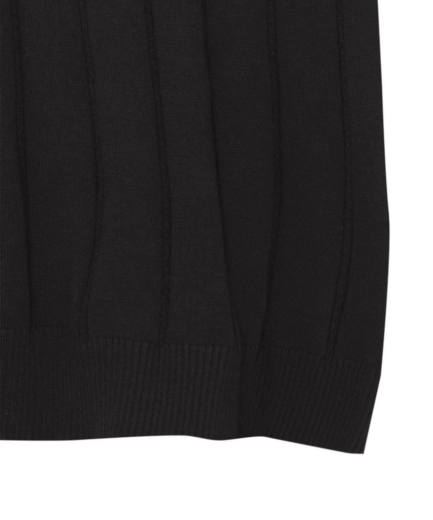 IRONYPORNO WHITELINE 86-Iro356 Micro Cable Half-Zip Collared Short Sleeve Knit Black