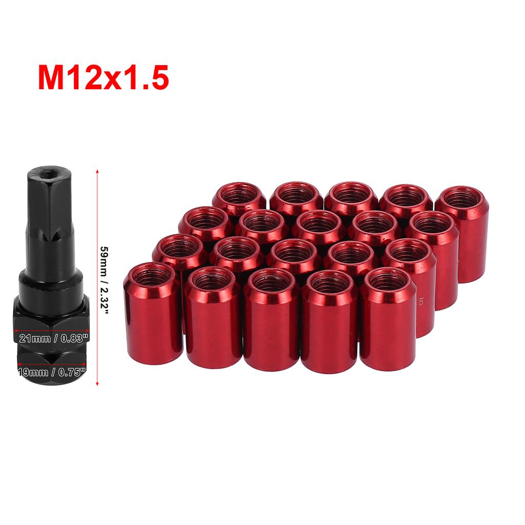 X Autohaux 20pcs Car M12x1.25 M12x1.5 Bulge Acorn Wheel Lug Nuts Cone Screw Racing For Seat with 1 Key Silver Tone