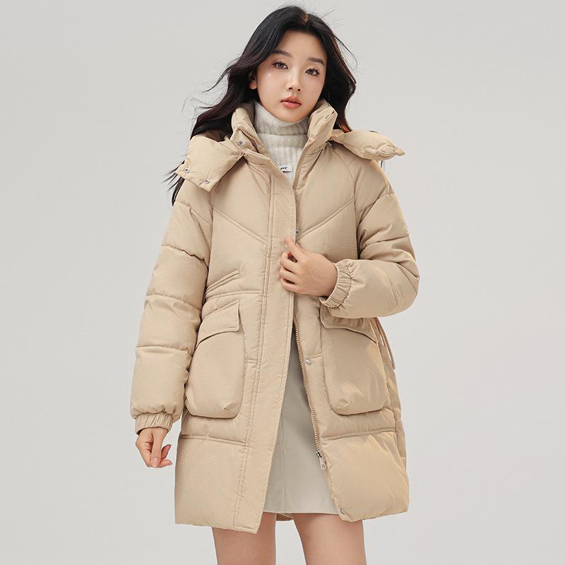 Down cotton-padded clothes women's medium and long cotton-padded clothes, foreign-style thickened loose hooded winter cotton-padded jacket
