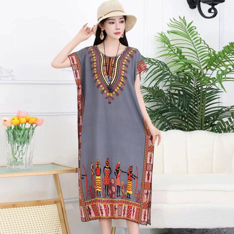 Thai Dress Medium and Long Loose Casual Large Size Meat-covered Seaside Beach Cotton Silk Dress