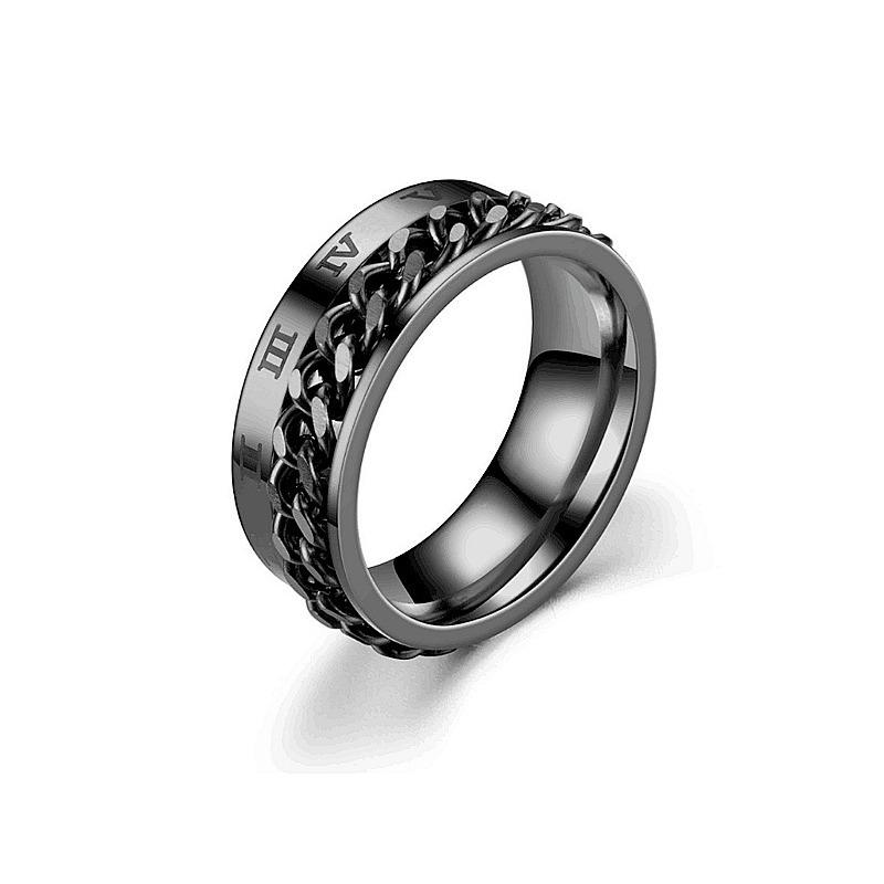 Titanium Steel Rotating Chain Ring for Men - European & American Retro Roman Numeral Design Jewelry