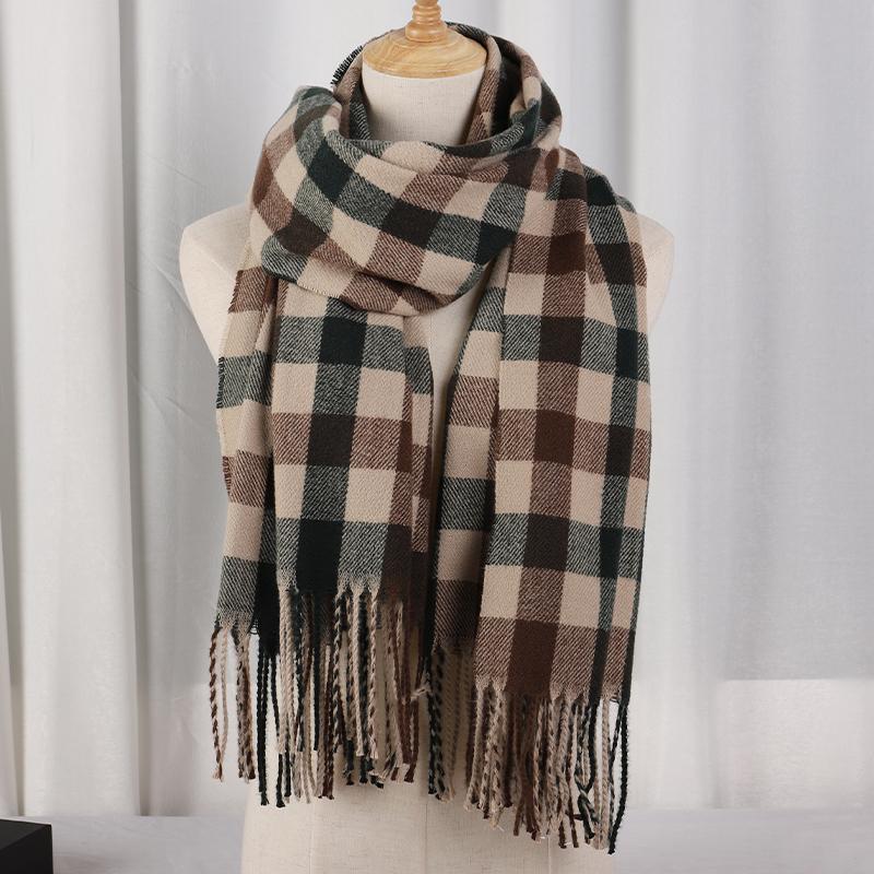 Plaid Long Scarf Winter Warm Cashmere Women Pashmina Foulard Bandana Scarves Female Luxury Hijab Tassel Shawl Wraps  Pareo