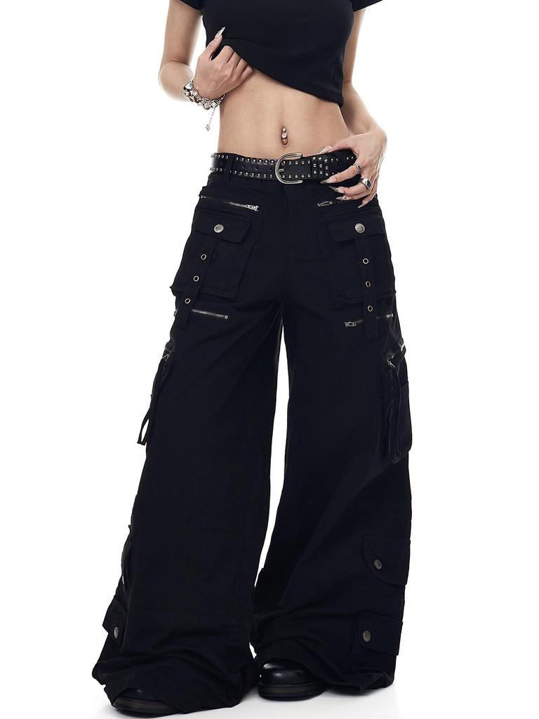 Y2K Punk Weitbeinige Mehrfach-Taschen Cargohose – Unisex Retro High Street Style