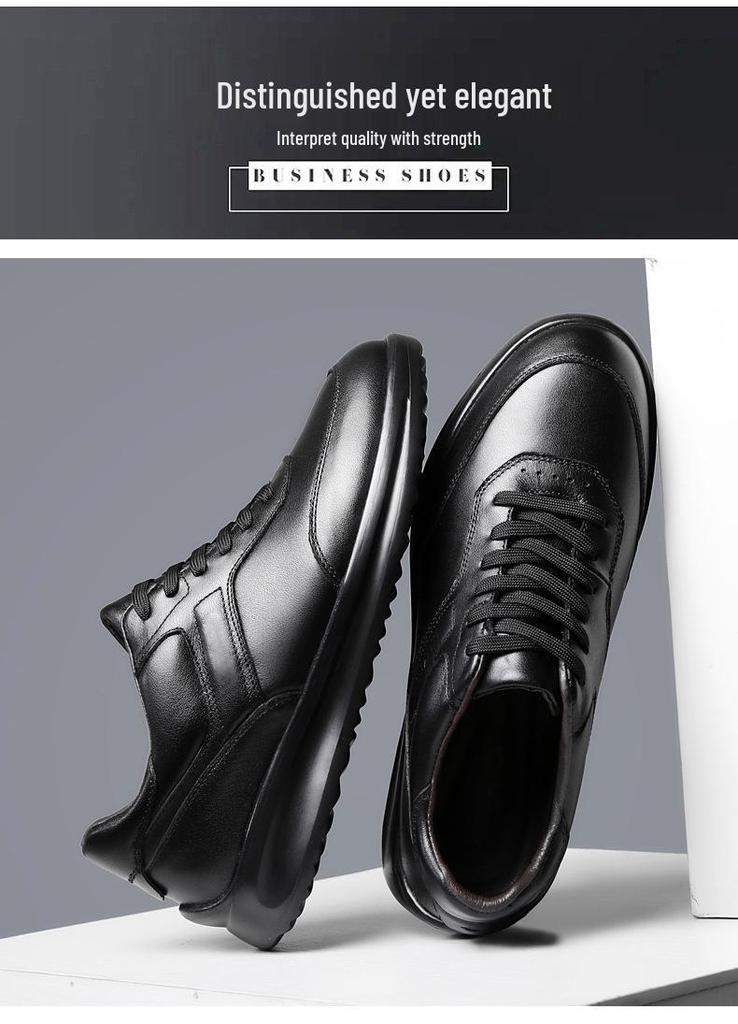 Men's Black Genuine Leather Soft Sole Lace-up Casual Breathable Business Shoes