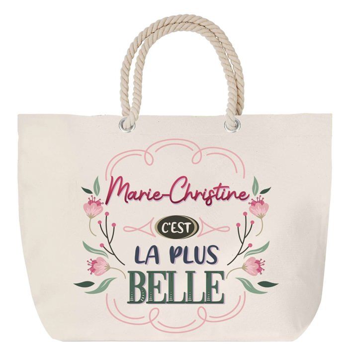 Sac de plage - PLANETEE - Marie-Christine la plus belle - Grand format - Anse corde solide - Coton multicolore imprimé
