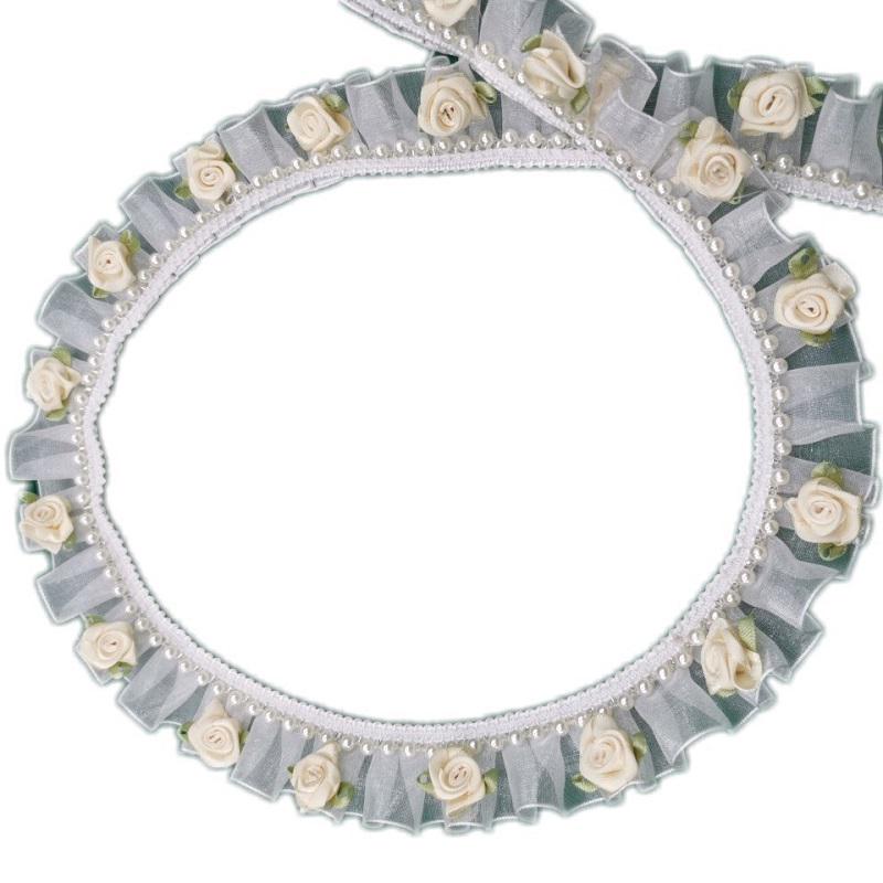 Vintage Princess Style 3D Beaded Lace Trim with Pleated Floral Ornaments (2.5-4cm)