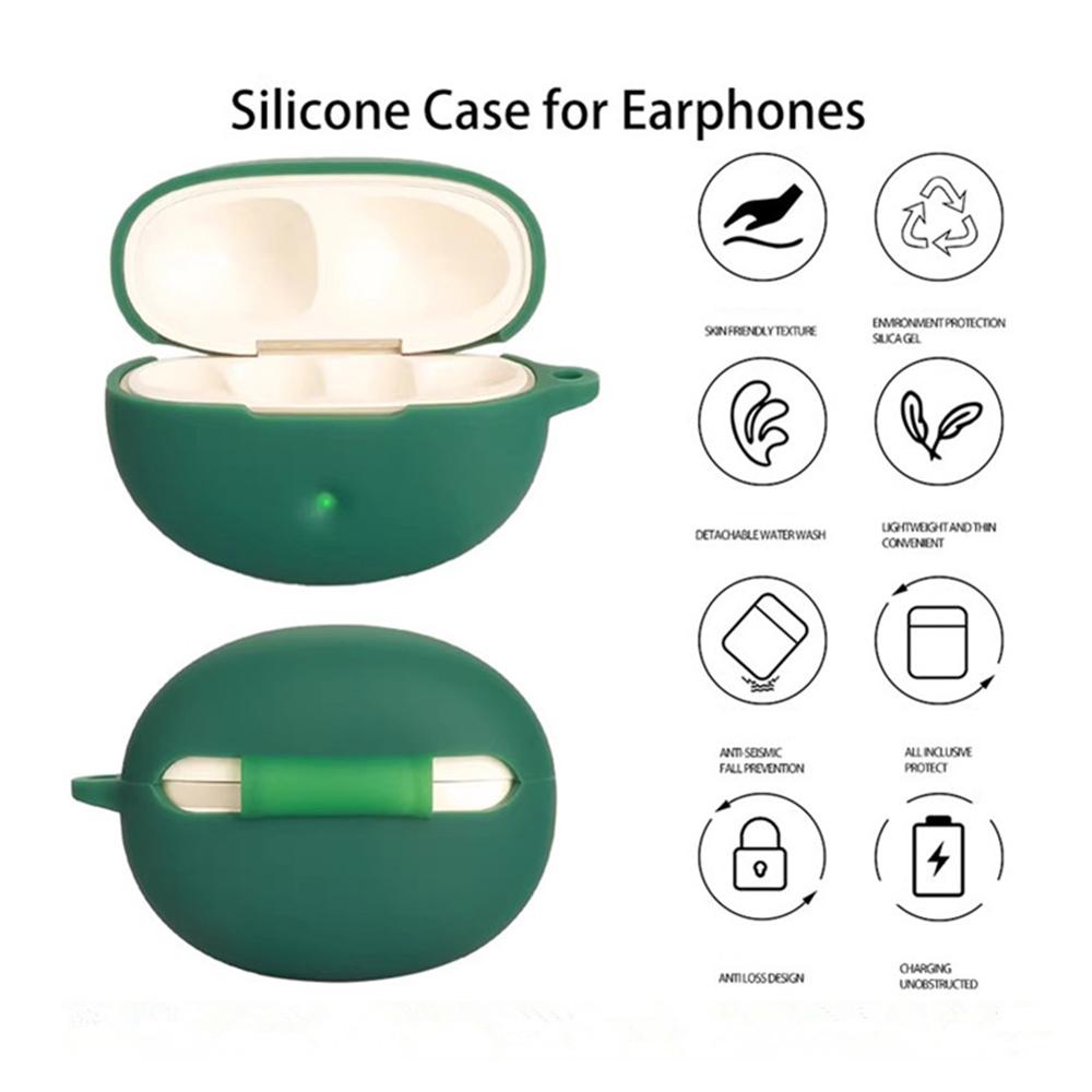 For QCY Crossky C50 Silicone Case Wireless Earphones Protective Cover with Anti-Lost Buckle