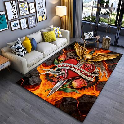 Fiery Heart and Golden Eagle Carpet with "Redemption" Design Pattern Suitable for Use As an Anti-slip for Living Room Bedroom Sofas