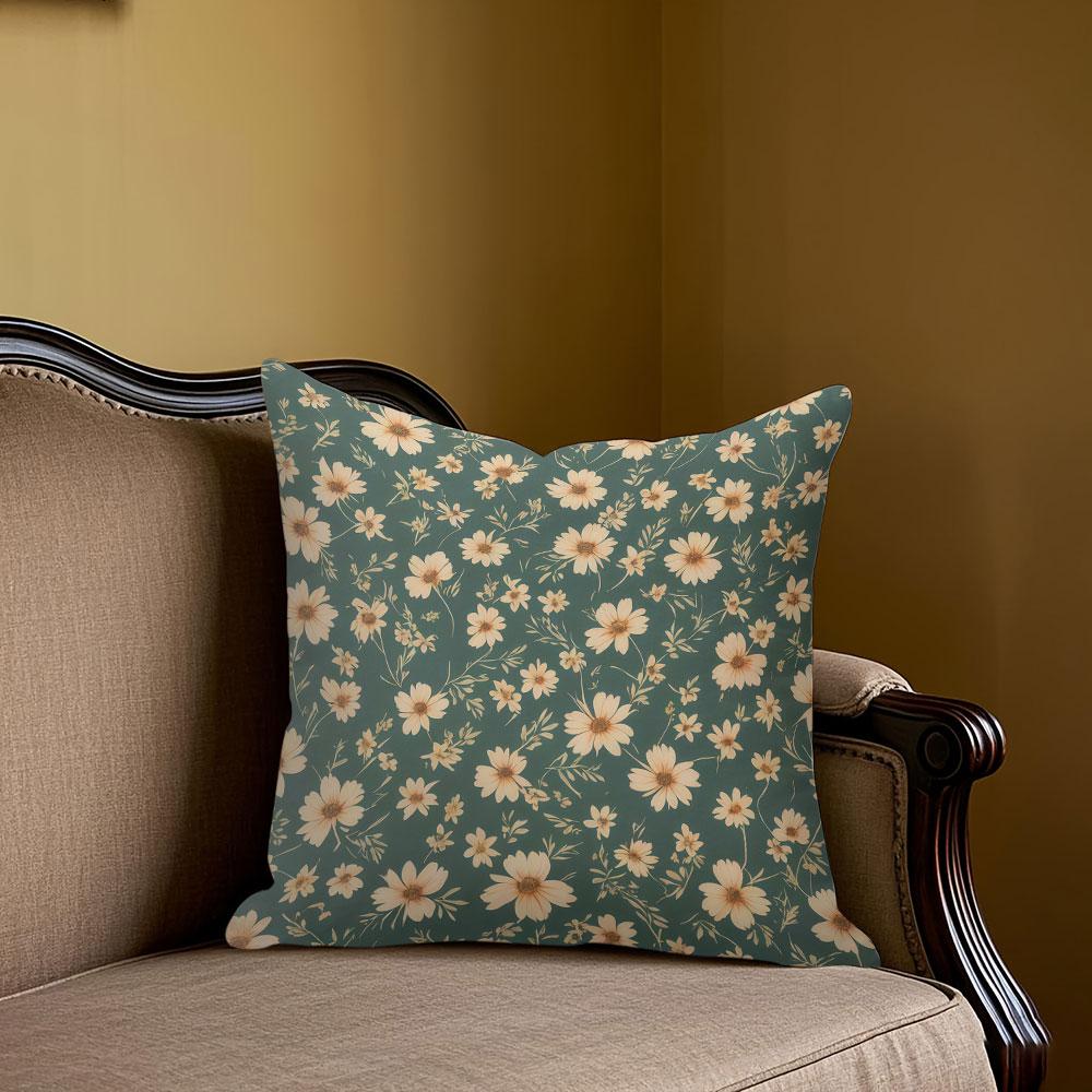 Small Green Flower Pattern Square Jacquard Pillow Cover for Sofa Office Waist Cushion Cover Home Decorative Pillowcase