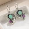 Bohemian Vintage Synthetic Emerald Asymmetrical Pendant Earrings Women  Exquisite Banquet Dangle Earrings Jewelry Crafts