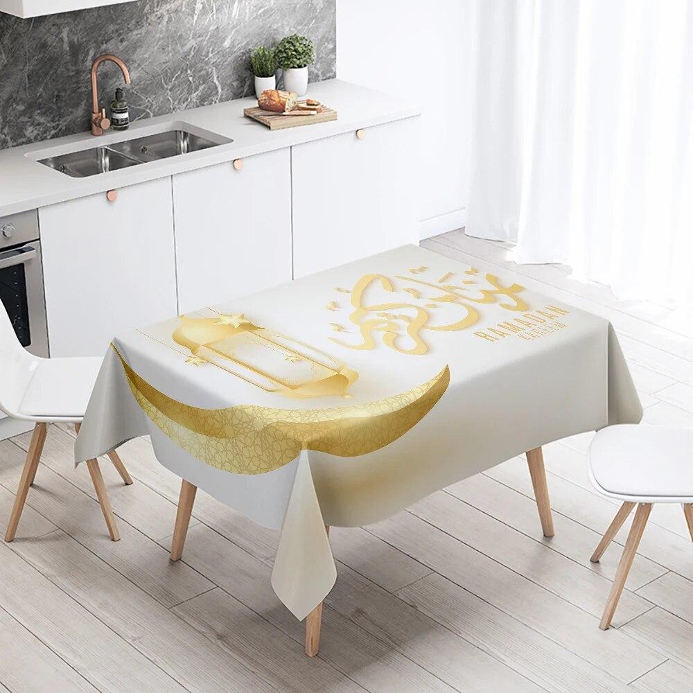 Ramadhan Mubarak Home Decor Tablecloth Islamic Muslim Mosque Ramadhan Karim Decorative Tablecloth Waterproof and Stain Resistant