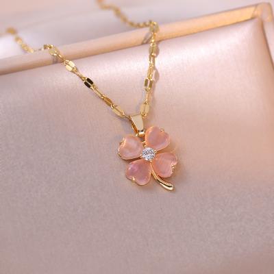 Flower Pendant Necklace for Women Fashion Stainless Steel Chain Zirconia Necklaces Wedding Party Jewelry Accessories