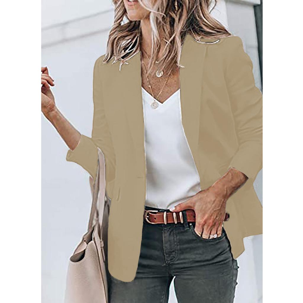 Damejakke med lange ermer ensfarget cardigan krage Enkeltknapp Business & Leisure Topp