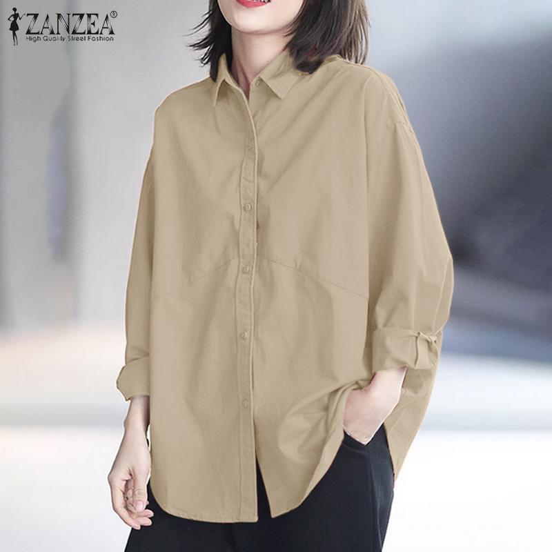 

ZANZEA Women Shirt Collar Button Solid Color Loose Long Sleeve Shirts S зелёный