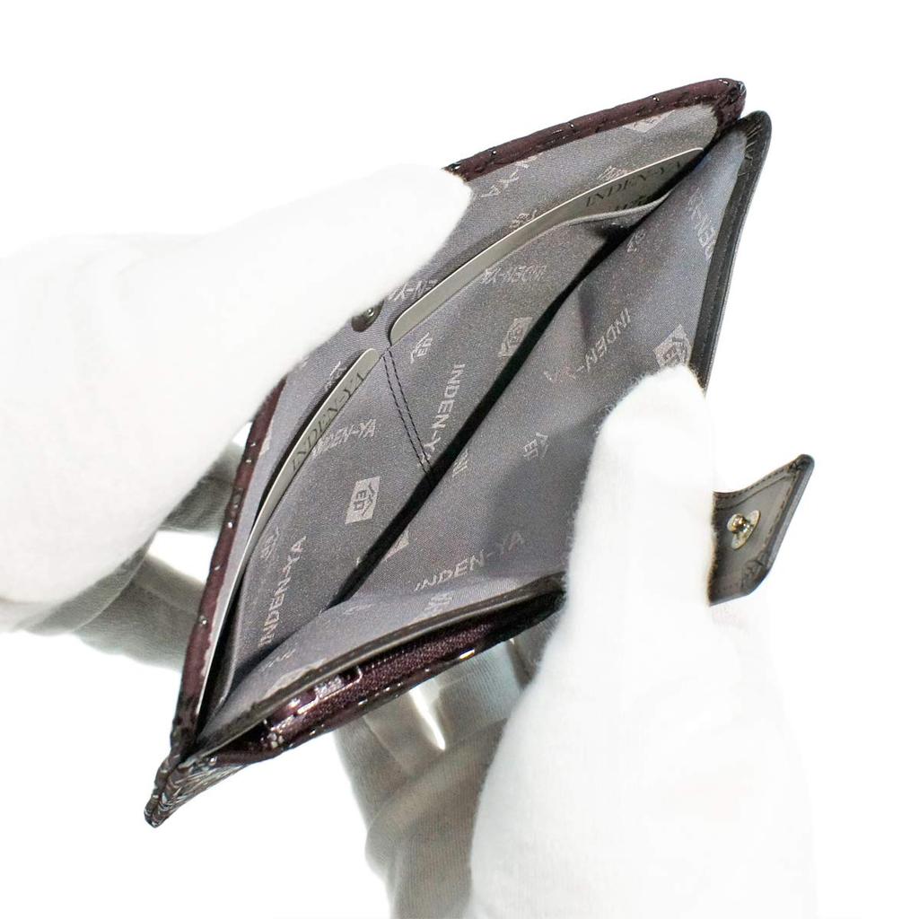 Inden langes Geldbörsenbündel L dünnes Hirschleder lila Hintergrund x schwarz lackiertes Blumen-Arabeskenmuster [Indenya] 2107-06-041