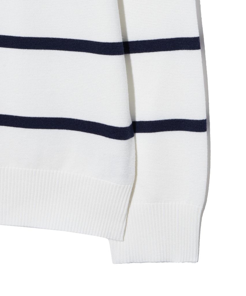 IRONYPORNO WHITELINE 86-Iroj365 Open-Neck Striped Long-Sleeve Knit White