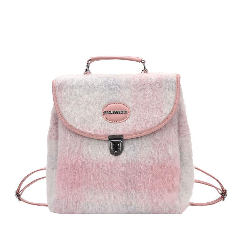 

Сумка большой вместимости Новый универсальный рюкзак Женская сумочка Клетчатый модный маленький рюкзак розовый