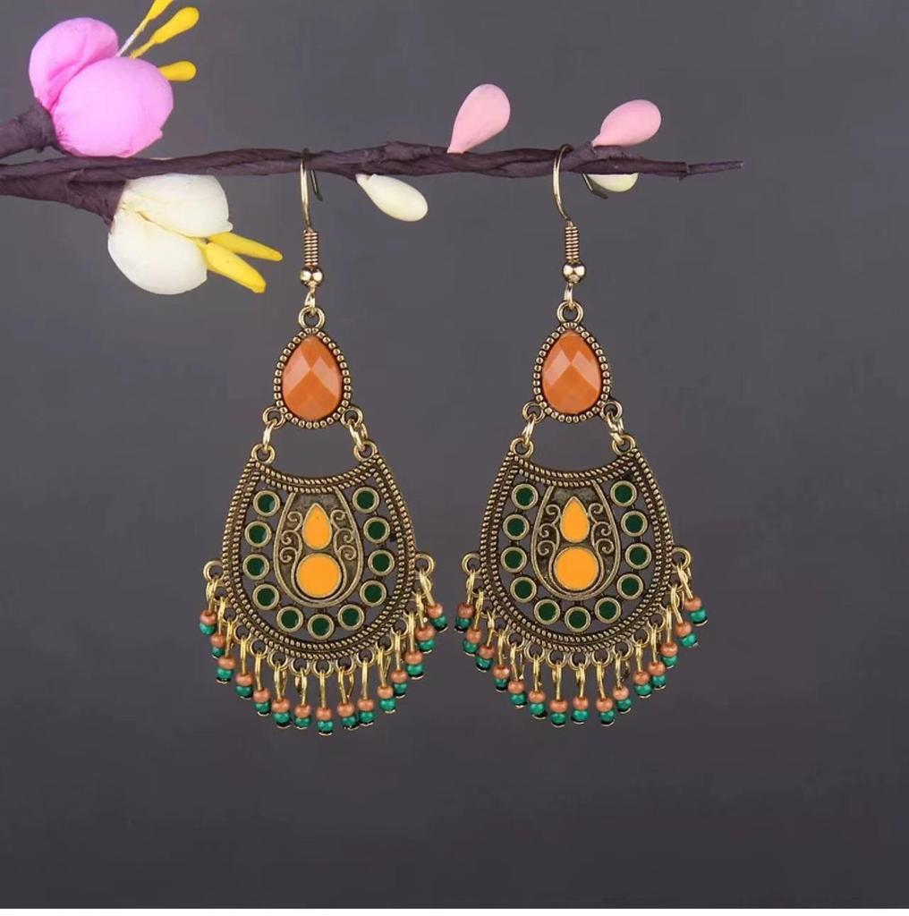 Bohemian Turquoise Owl Dream Catcher Tassel Earrings for Women