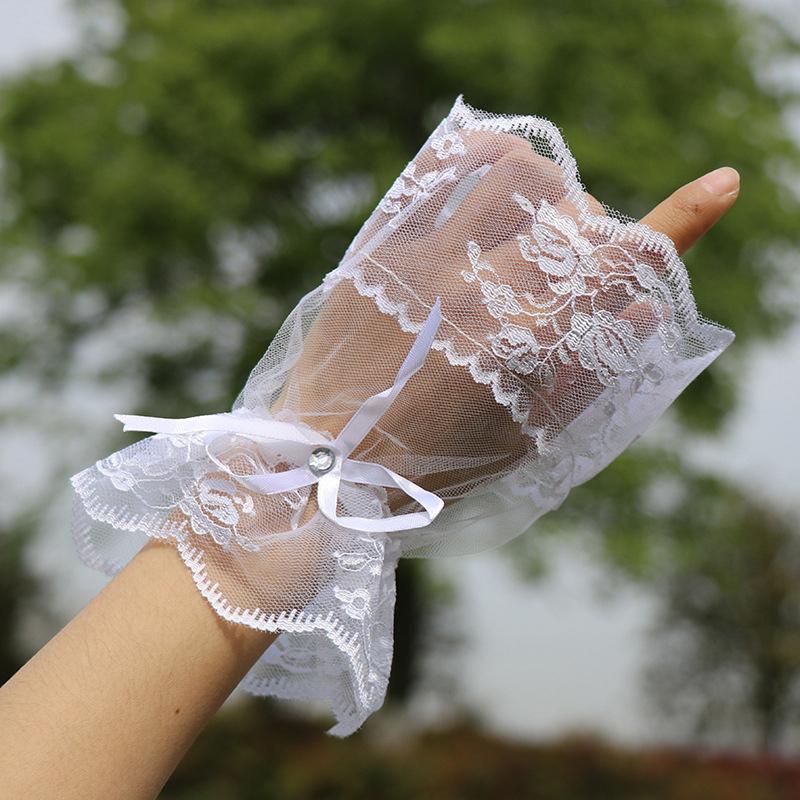1 par Kvinners Korte Blonde Håndermer Retro Hullete Armermer Rynkete Blomstrete Håndleddsmansjetter Damer Elegante Lolita Hansker