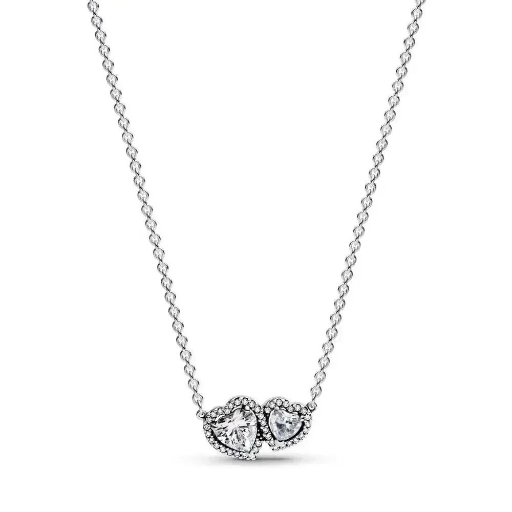 Colorful Heart-Shaped 925 Silver Pendants Necklace Elevated Heart Necklace Lover's Holiday Fine Jewelry Gifts