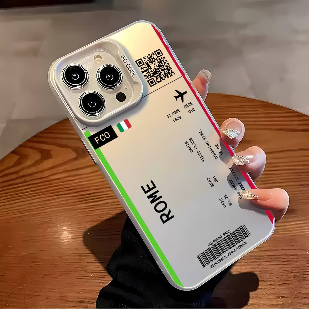 Italy Plane Travel Ticket Phone Case For iPhone 16 15 14 13 12 11 Plus Pro Max Multicolor Aurora Laser Shockproof Funda Cover