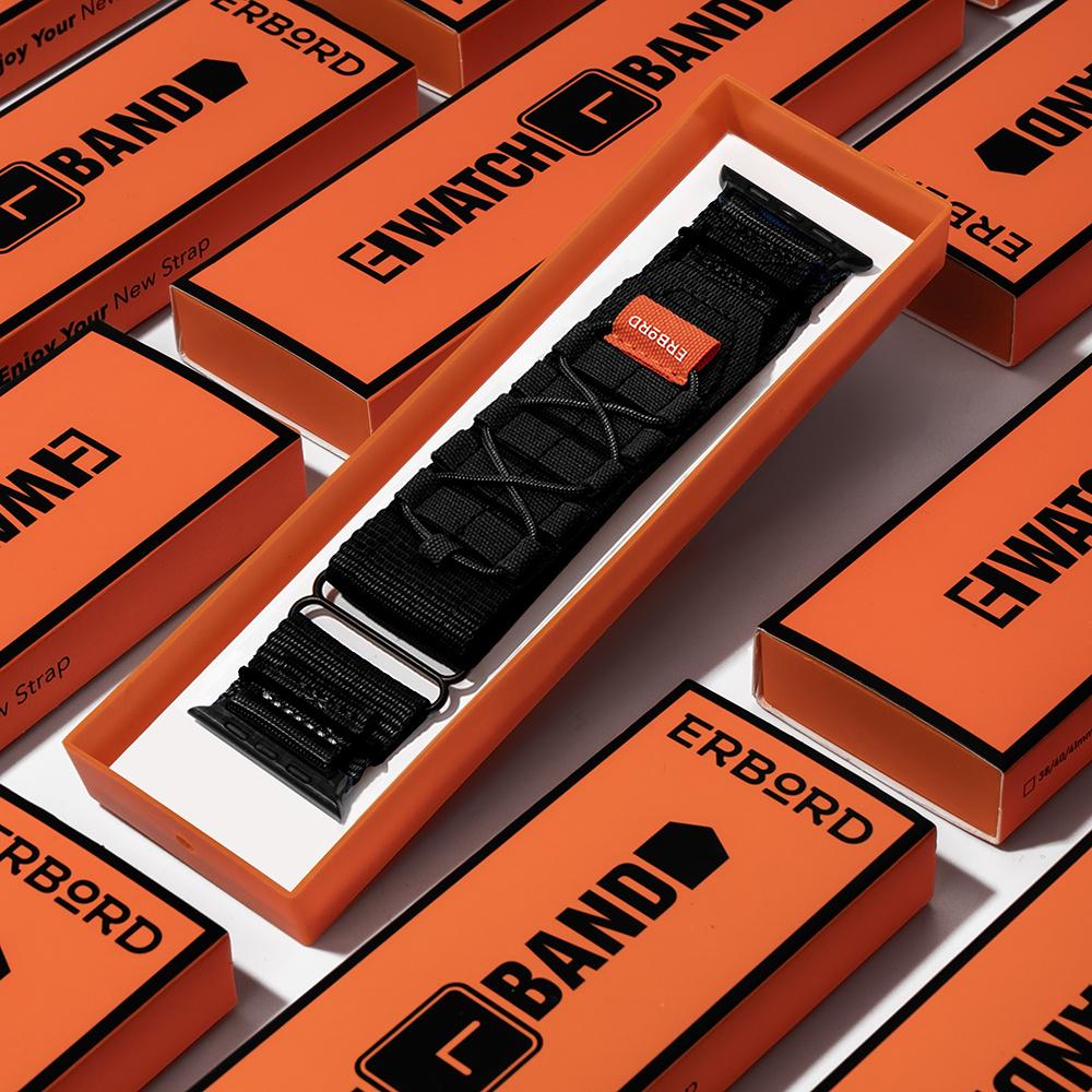 ERBORD Runner Nylon Strap for Apple Watch 1/2/3/4/5/6/7/8/9/10/11/SE Ultra 1/2/3 42/44/45/46/49mm, Black