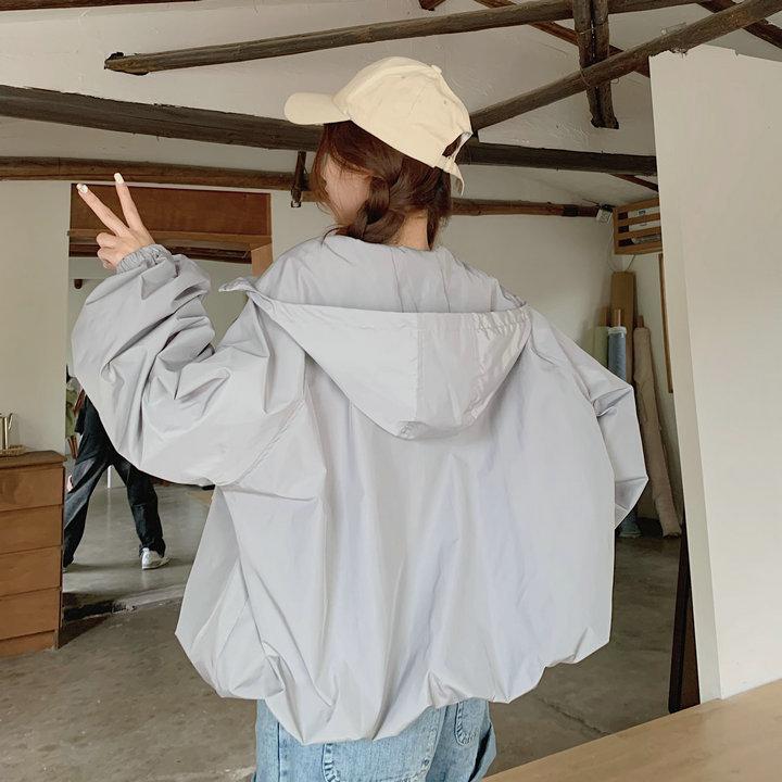 Women Solid Color Loose Fit Sunscreen Clothing Jacket Female Thin Hooded Long Sleeved Sunscreen Clothing Coat