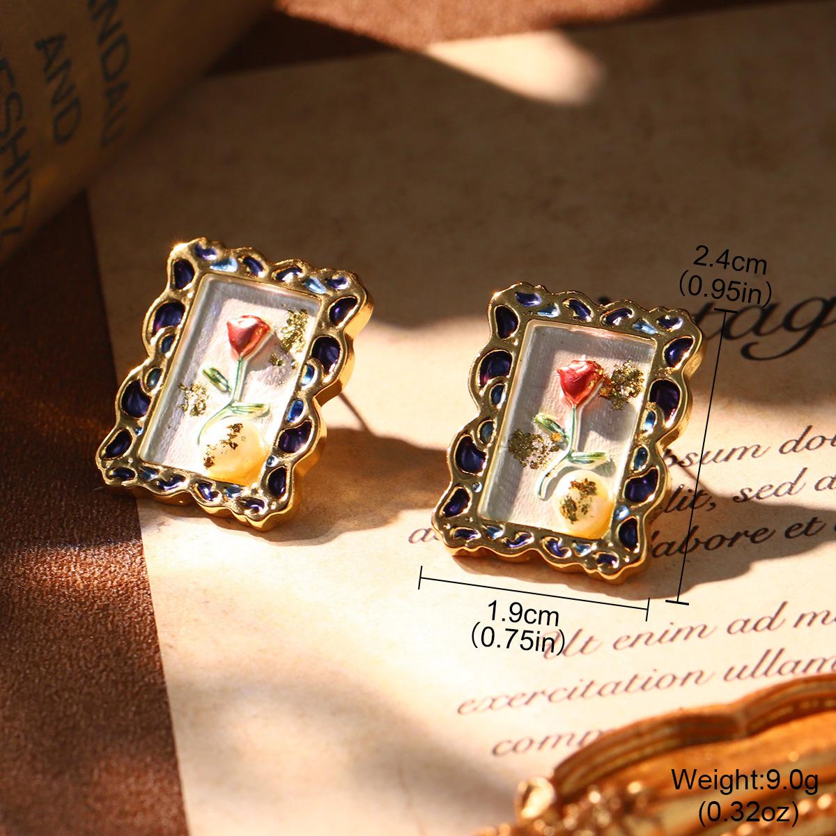 

Monet oil painting earrings natural pearl enamel earrings French court style high-end ear clips