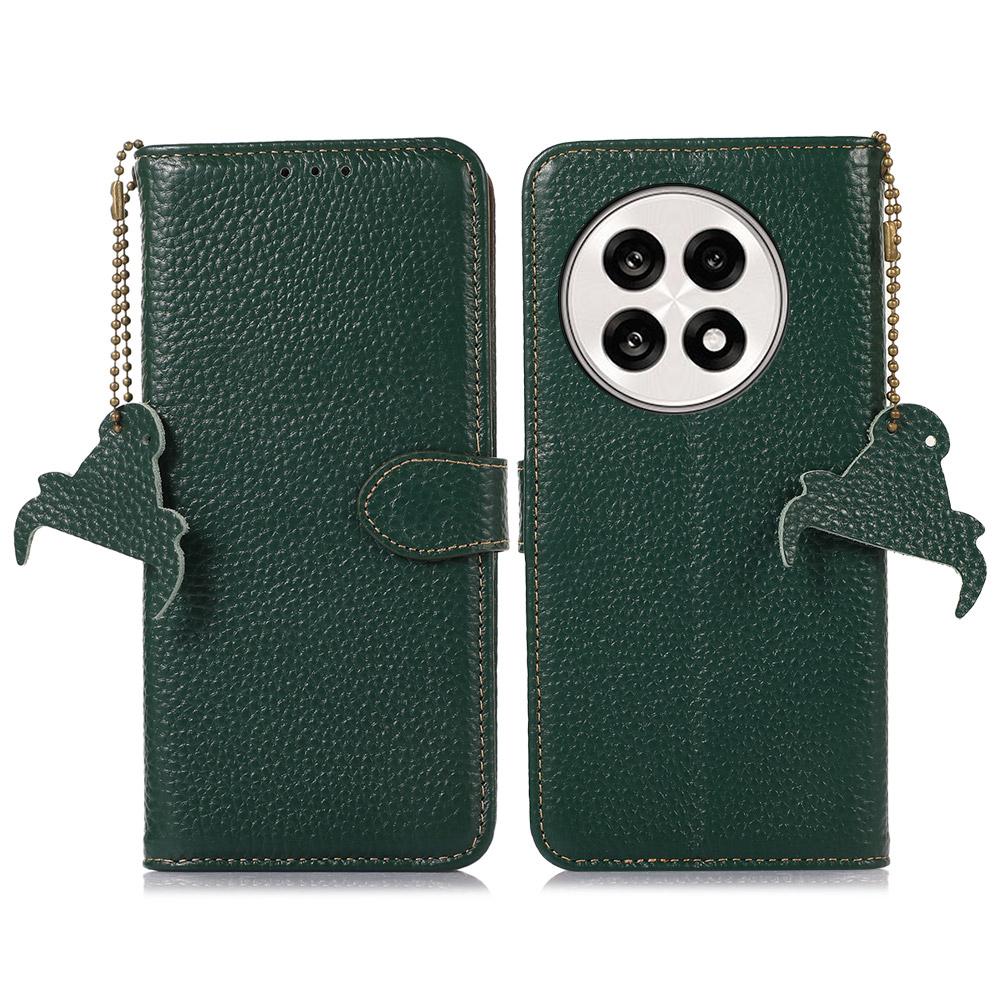 

For OnePlus Ace 5 5G/13R 5G Case RFID Blocking Genuine Cow Leather Phone Cover Litchi Texture Green