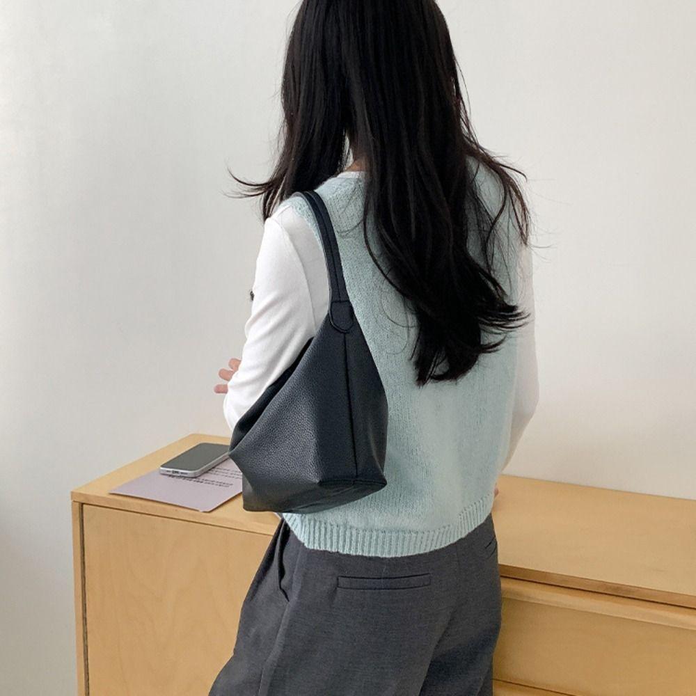 Solid Color PU Hobo Bag Korean Style PU Dumpling Bag Elegant French Style Handbag  Autumn