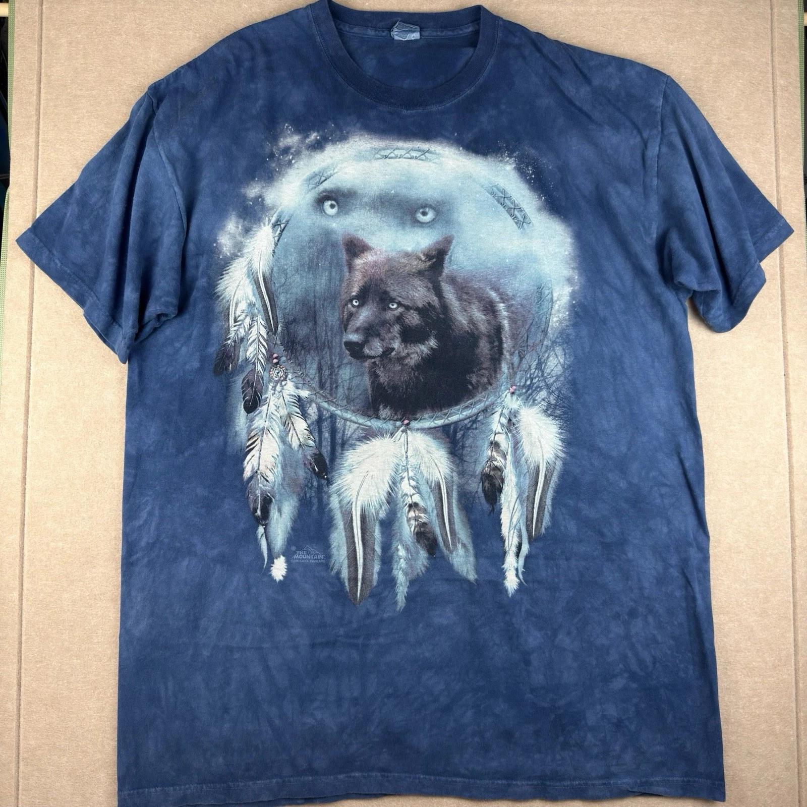 Wolf Dreamcatcher T-Shirt Men’s 2XL Blue Tie Dye Native American Style Graphic M