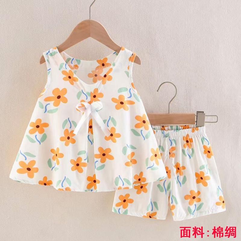 Girls Summer Floral Rayon Vest And Shorts Set Cute Baby Cotton Silk Home Wear Two Piece Outfit For Kids