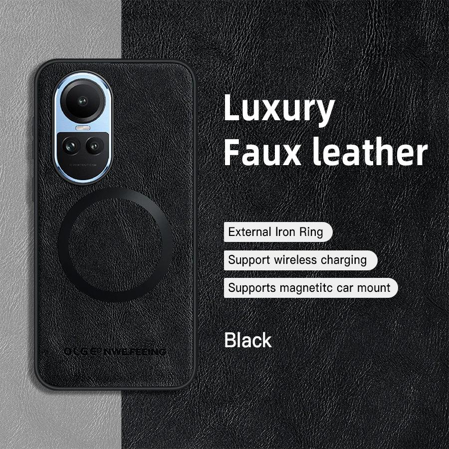 For OPPO Reno 10 10 Pro 10 ProPlus PU Leather Magnetic Ring Soft Edge Anti-Drop Anti-Fingerprint Phone Case