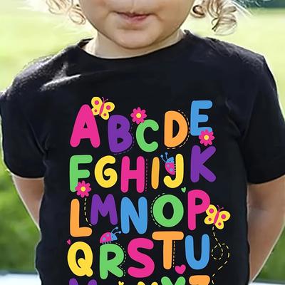 T-shirt Graphique Alphabet Dessin Animé Filles Vif Vêtements Enfants Fille Garçon Col Rond Manches Courtes Hauts