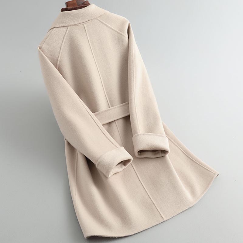 Wollmantel Damen Herbst und Winter Doppelseitiger, verdickter, schlanker, mittellanger Wollmantel
