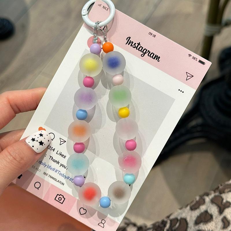 Cartoon Lattice 3D Block With Bead Lanyard Phone Case For iPhone 18 17 16 15 14 13 Pro Max Candy Color Shockproof Soft TPU Cover