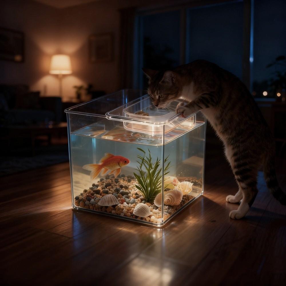Creative Transparent Double-layer Fish Tank Plastic Shatterproof Cat Water Bowl Cube Goldfish Tanks Gift