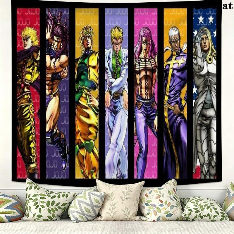 Anime JJBA Wall Tapestry Aesthetic Wall Hanging Printed Fabric Blanket Decorative Tapestries for Bedroom Living Room Home Decor