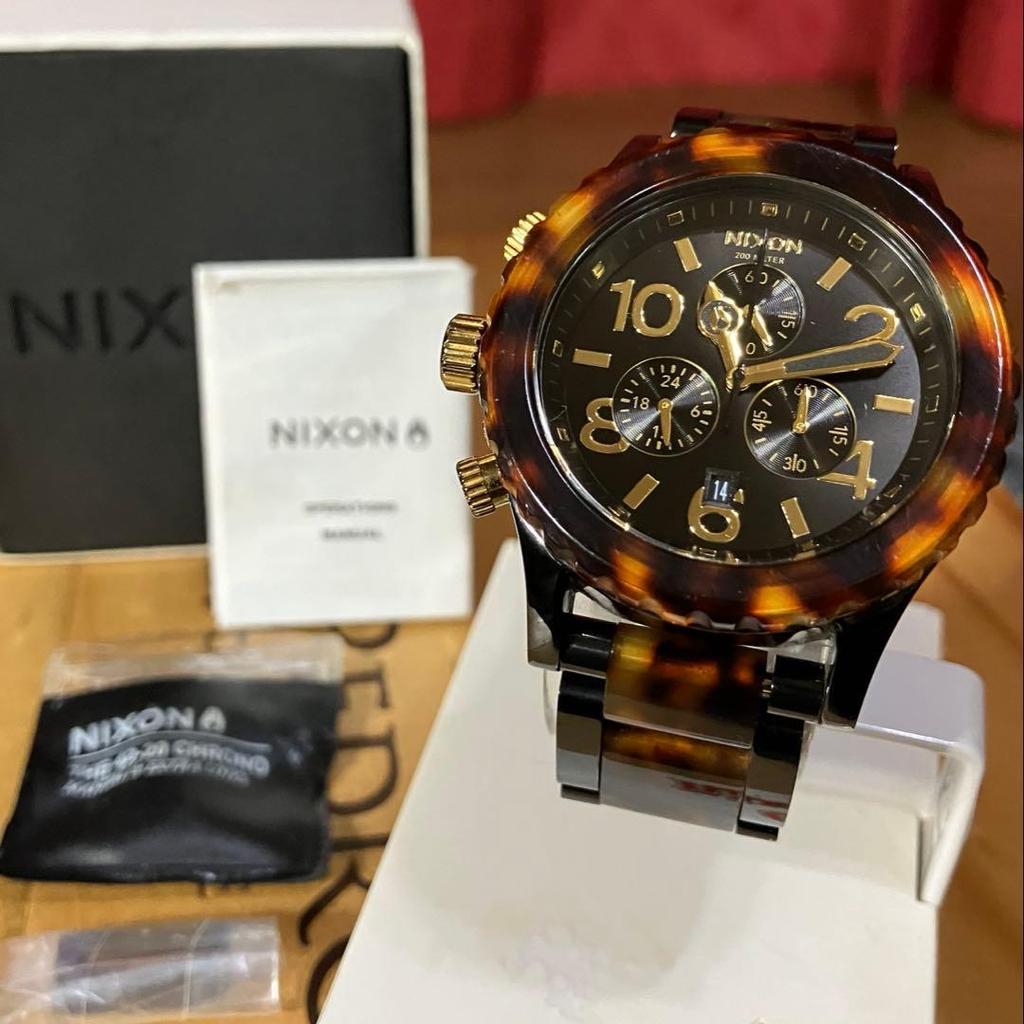 Used NIXON THE 42-20 CHRONO Tortoiseshell pattern New battery