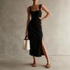 Elegant Square Neck Sleeveless Slit Dress For Vacation
