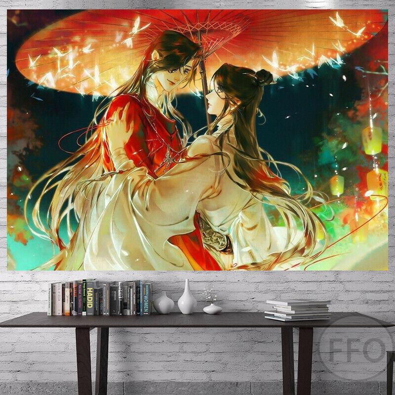 Tapestry de Anime Bendiciones de los Oficiales Celestiales Colgante de Pared Decoración Estética de Habitación Cartones Póster de Arte Tapices Boho Para el Hogar