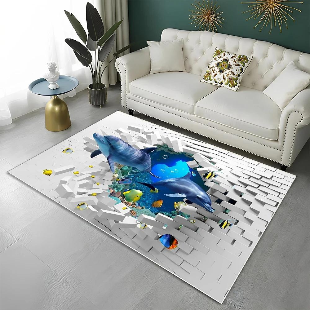 3D Meeresboden Illusion Unterwasserwelt Teppich Teppich für Zuhause Wohnzimmer Schlafzimmer Sofa Fußmatte Dekor, Kinderteppich Rutschfeste Bodenmatte